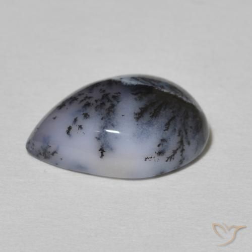 Ágata dendrítica Blanco con negro natural de 4.80 ct, En forma de pera, Opaco