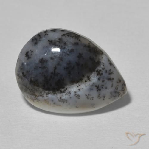 Ágata dendrítica Blanco con negro natural de 6.34 ct, En forma de pera, Opaco