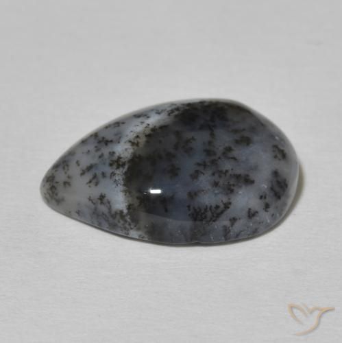 Ágata dendrítica Blanco con negro natural de 6.34 ct, En forma de pera, Opaco