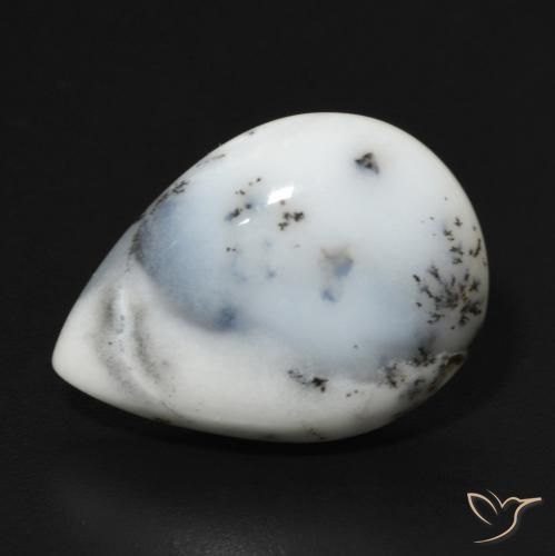 Ágata dendrítica Blanco con negro natural de 9.19 ct, En forma de pera, Opaco