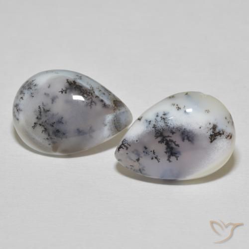 15.51ctw Natural Blanco con negro Ágata dendrítica, En forma de pera, Opaco