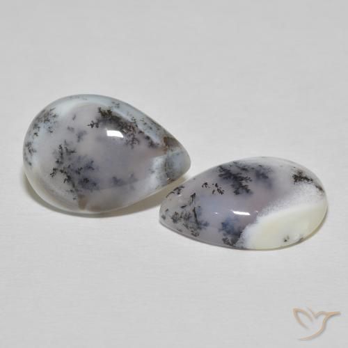 Gemas de Ágata dendrítica Blanco con negro natural de 15.51 ct, En forma de pera, Opaco