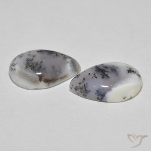 Gemas de Ágata dendrítica Blanco con negro natural de 15.51 ct, En forma de pera, Opaco