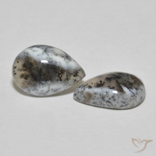 Gemas de Ágata dendrítica Blanco con negro natural de 8.57 ct, En forma de pera, Opaco
