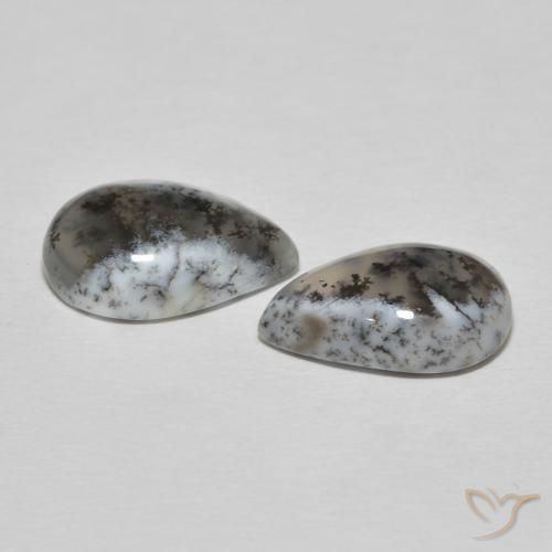 Gemas de Ágata dendrítica Blanco con negro natural de 8.57 ct, En forma de pera, Opaco