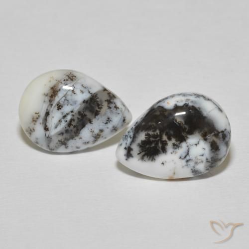7.78ctw Natural Blanco con negro Ágata dendrítica, En forma de pera, Opaco