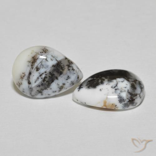 Gemas de Ágata dendrítica Blanco con negro natural de 7.78 ct, En forma de pera, Opaco
