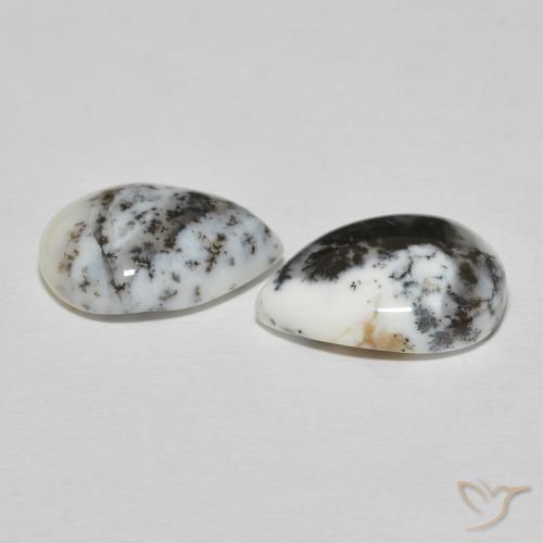 Gemas de Ágata dendrítica Blanco con negro natural de 7.78 ct, En forma de pera, Opaco