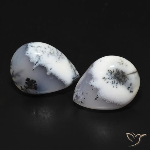 13.40ctw Natural Blanco con negro Ágata dendrítica, En forma de pera, Opaco