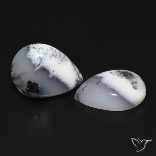 Gemas de Ágata dendrítica Blanco con negro natural de 13.40 ct, En forma de pera, Opaco