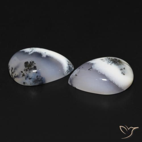 Gemas de Ágata dendrítica Blanco con negro natural de 13.40 ct, En forma de pera, Opaco