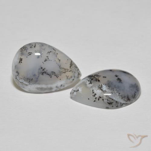 Gemas de Ágata dendrítica Blanco con negro natural de 16.57 ct, En forma de pera, Opaco