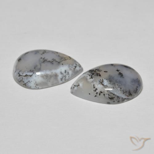 Gemas de Ágata dendrítica Blanco con negro natural de 16.57 ct, En forma de pera, Opaco