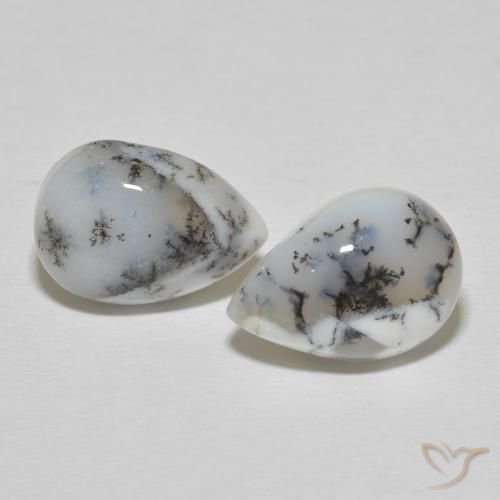 10.81ctw Natural Blanco con negro Ágata dendrítica, En forma de pera, Opaco