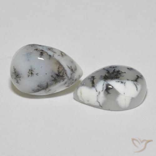 Gemas de Ágata dendrítica Blanco con negro natural de 10.81 ct, En forma de pera, Opaco