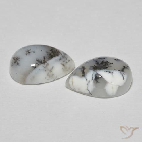 Gemas de Ágata dendrítica Blanco con negro natural de 10.81 ct, En forma de pera, Opaco