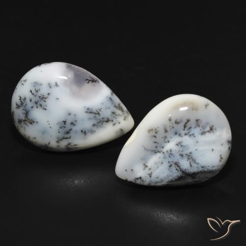11.51ctw Natural Blanco con negro Ágata dendrítica, En forma de pera, Opaco
