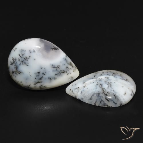 Gemas de Ágata dendrítica Blanco con negro natural de 11.51 ct, En forma de pera, Opaco