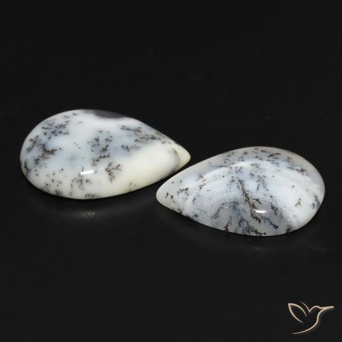 Gemas de Ágata dendrítica Blanco con negro natural de 11.51 ct, En forma de pera, Opaco