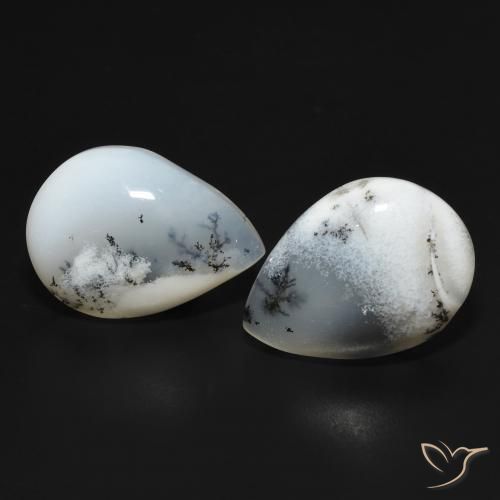 17.86ctw Natural Blanco con negro Ágata dendrítica, En forma de pera, Opaco