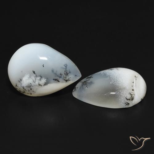 Gemas de Ágata dendrítica Blanco con negro natural de 17.86 ct, En forma de pera, Opaco