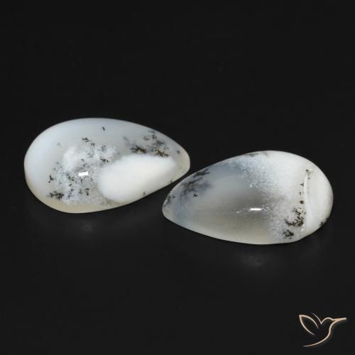 Gemas de Ágata dendrítica Blanco con negro natural de 17.86 ct, En forma de pera, Opaco