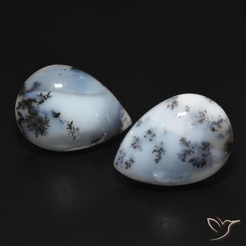 20.01ctw Natural Blanco con negro Ágata dendrítica, En forma de pera, Opaco