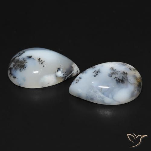 Gemas de Ágata dendrítica Blanco con negro natural de 20.01 ct, En forma de pera, Opaco
