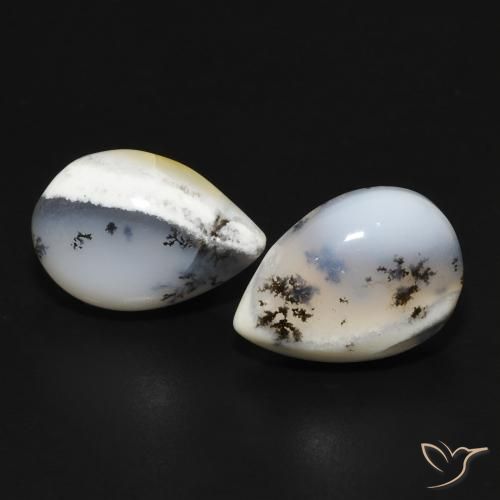7.95ctw Natural Blanco con negro Ágata dendrítica, En forma de pera, Opaco