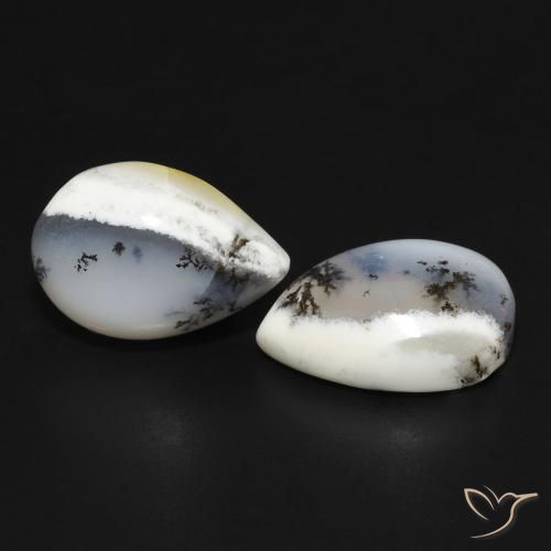 Gemas de Ágata dendrítica Blanco con negro natural de 7.95 ct, En forma de pera, Opaco