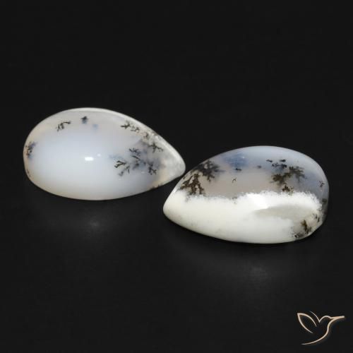 Gemas de Ágata dendrítica Blanco con negro natural de 7.95 ct, En forma de pera, Opaco