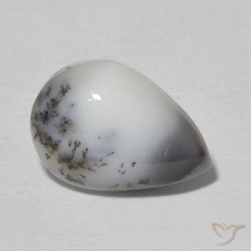 Ágata dendrítica Blanco multicolor natural de 4.87 ct, En forma de pera, Opaco