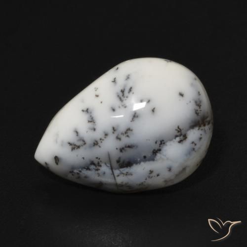 Ágata dendrítica Blanco con negro natural de 4.74 ct, En forma de pera, Opaco