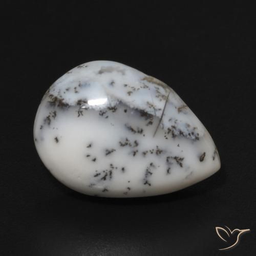 Ágata dendrítica Blanco con negro natural de 4.74 ct, En forma de pera, Opaco