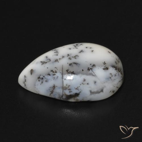 Ágata dendrítica Blanco con negro natural de 4.74 ct, En forma de pera, Opaco