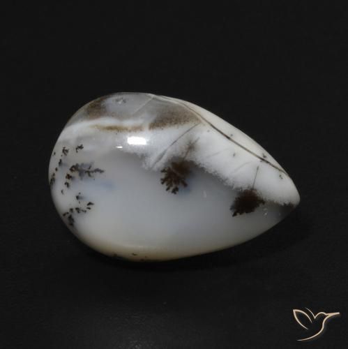 Ágata dendrítica Blanco multicolor natural de 3.72 ct, En forma de pera, Opaco