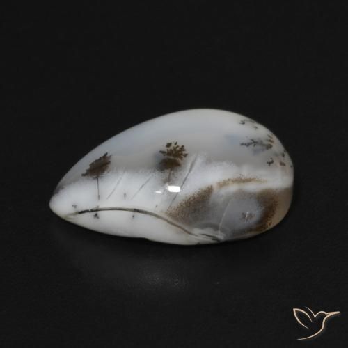 Ágata dendrítica Blanco multicolor natural de 3.72 ct, En forma de pera, Opaco