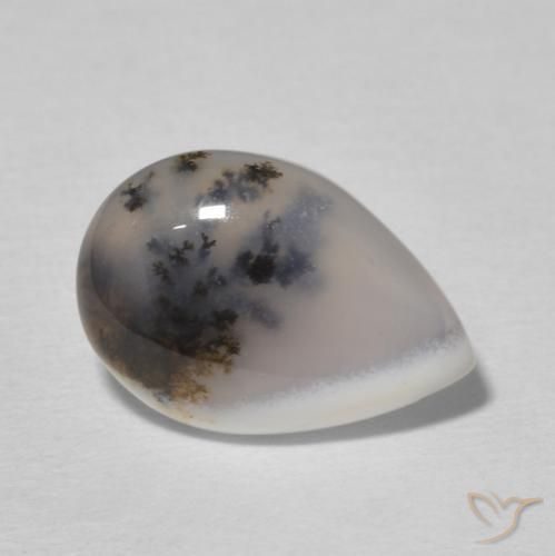 Ágata dendrítica Blanco multicolor natural de 3.65 ct, En forma de pera, Opaco