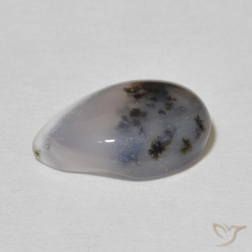 Ágata dendrítica Blanco multicolor natural de 3.65 ct, En forma de pera, Opaco