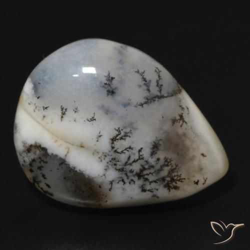 Ágata dendrítica Blanco multicolor natural de 11.49 ct, En forma de pera, Opaco