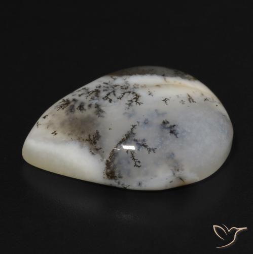 Ágata dendrítica Blanco multicolor natural de 11.49 ct, En forma de pera, Opaco