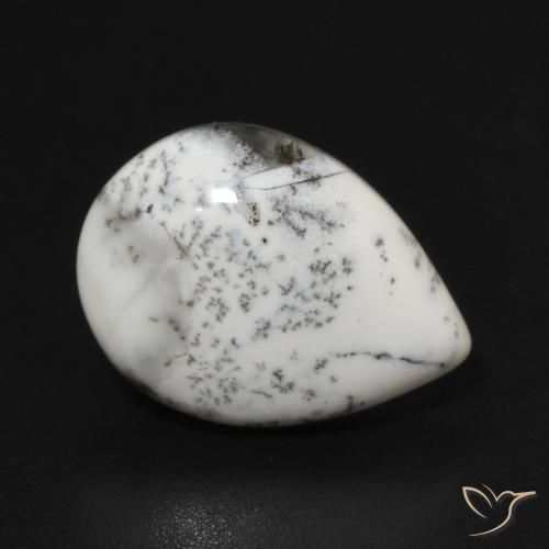 Ágata dendrítica Blanco con negro natural de 3.81 ct, En forma de pera, Opaco