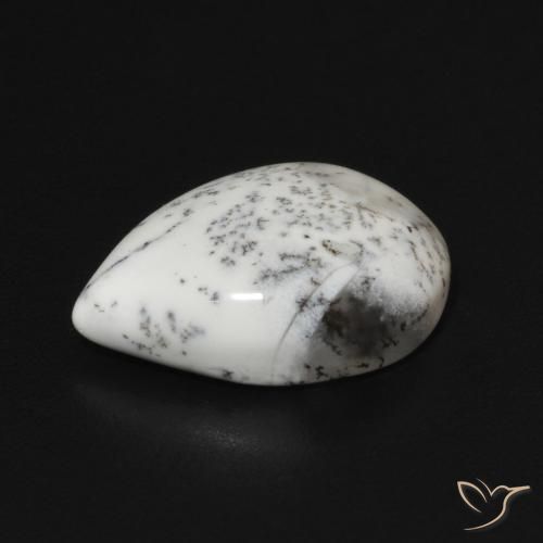 Ágata dendrítica Blanco con negro natural de 3.81 ct, En forma de pera, Opaco