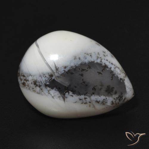 Ágata dendrítica Blanco con negro natural de 6.45 ct, En forma de pera, Opaco