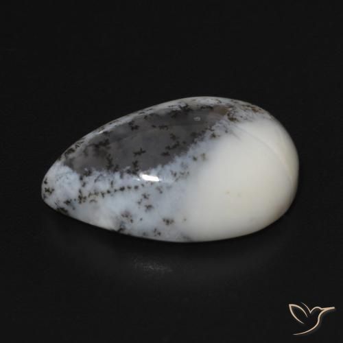 Ágata dendrítica Blanco con negro natural de 6.45 ct, En forma de pera, Opaco