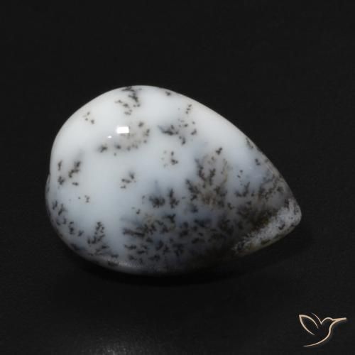 4.35ct Natural Blanco con negro Ágata dendrítica, En forma de pera, Opaco