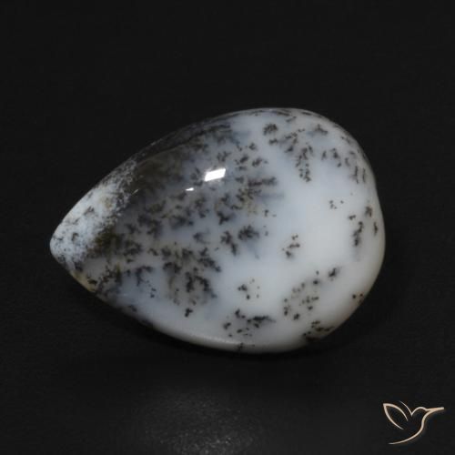 Ágata dendrítica Blanco con negro natural de 4.35 ct, En forma de pera, Opaco