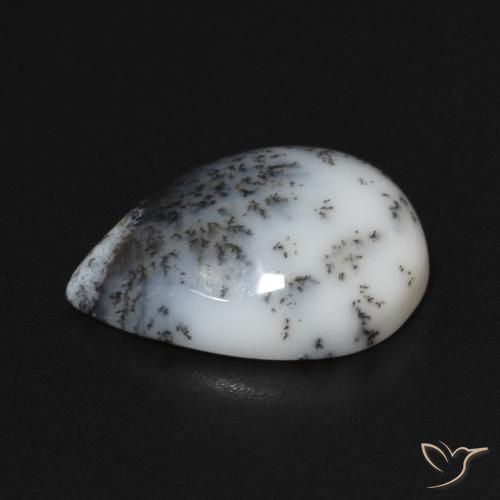 Ágata dendrítica Blanco con negro natural de 4.35 ct, En forma de pera, Opaco
