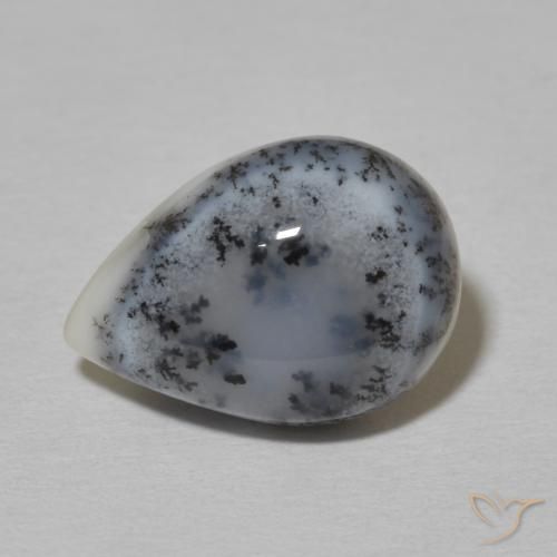 4.51ct Natural Blanco con negro Ágata dendrítica, En forma de pera, Opaco
