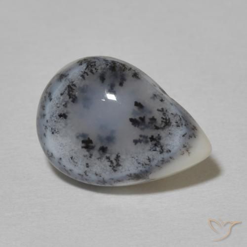 Ágata dendrítica Blanco con negro natural de 4.51 ct, En forma de pera, Opaco